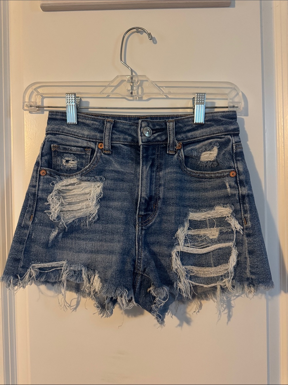 American eagle women’s distressed stretch mini shorts 00 junior denim short